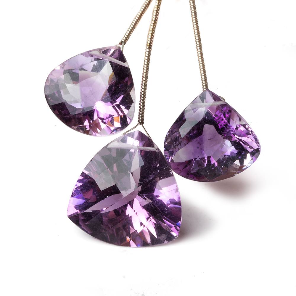 18mm & 22mm Amethyst Faceted Hearts & Trillion Beads Set of 3 AA grade (ONLINE ORDER ONLY)