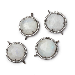 18mm Black Gold CZ Bezel Rainbow Moonstone Faceted Coin Connector 1 Focal