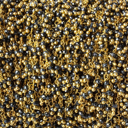 1.8mm Hematite micro faceted round Gold Dangling Chain by the foot (ONLINE ORDER ONLY)