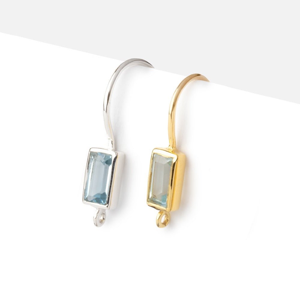 18mm Sky Blue Topaz Baguette Ear Wire Set of 2 pieces (ONLINE ORDER ONLY)