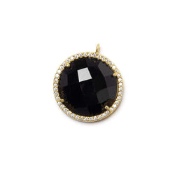 18mm Vermeil CZ Bezel & Black Chalcedony faceted coin Pendant 1 piece (ONLINE ORDER ONLY)