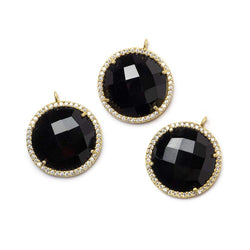 18mm Vermeil CZ Bezel & Black Chalcedony faceted coin Pendant 1 piece (ONLINE ORDER ONLY)