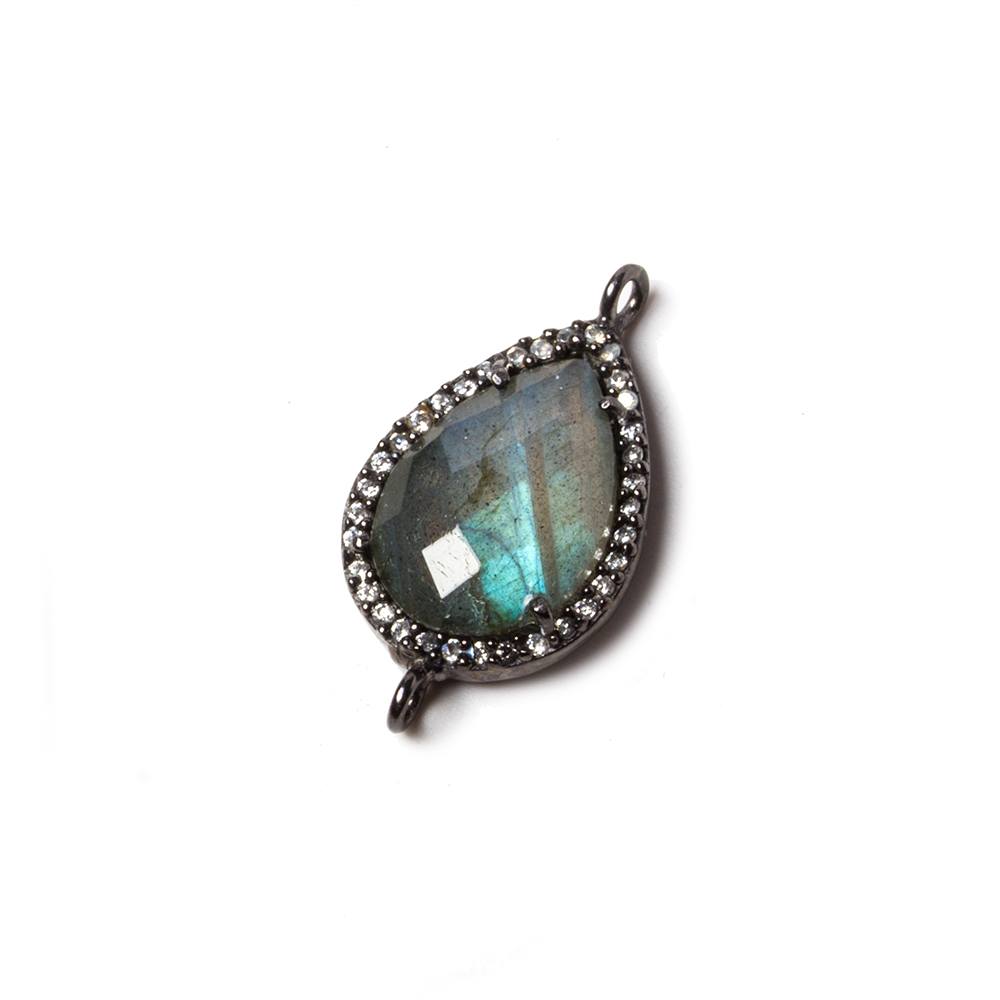 18x13mm Black Gold Bezeled CZ & Labradorite Pear East West Connector 1 pc (ONLINE ORDER ONLY)