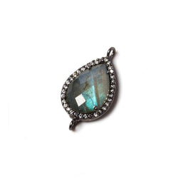 18x13mm Black Gold Bezeled CZ & Labradorite Pear East West Connector 1 pc (ONLINE ORDER ONLY)