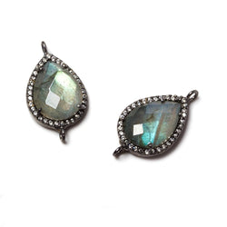18x13mm Black Gold Bezeled CZ & Labradorite Pear East West Connector 1 pc (ONLINE ORDER ONLY)