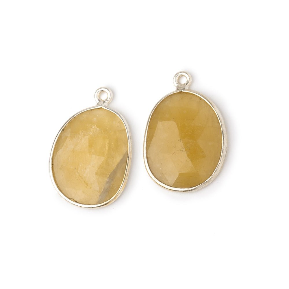 18x15mm .925 Silver Bezel Yellow Beryl Faceted Freeform Set of 2 Pendants (ONLINE ORDER ONLY)