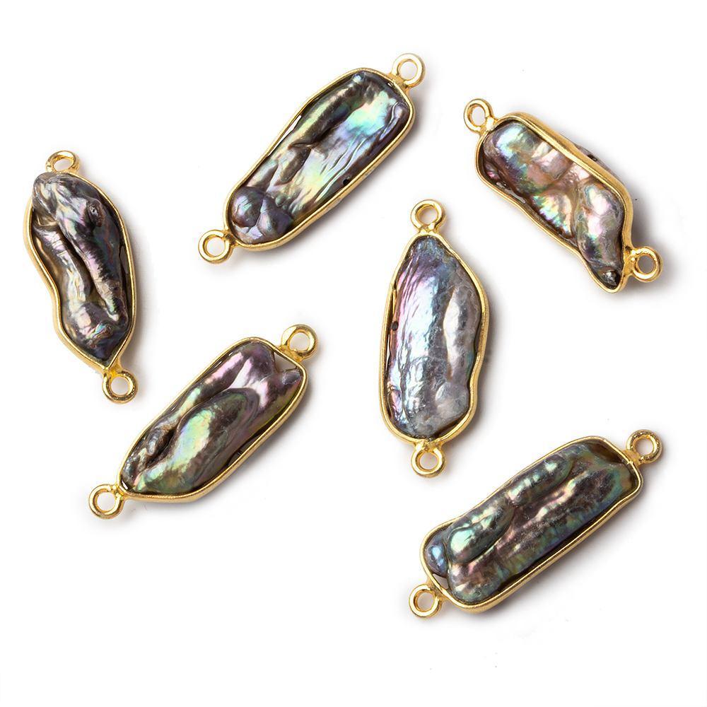 18x6mm Vermeil Bezeled Peacock Biwa Pearl Connector 1 piece (ONLINE ORDER ONLY)