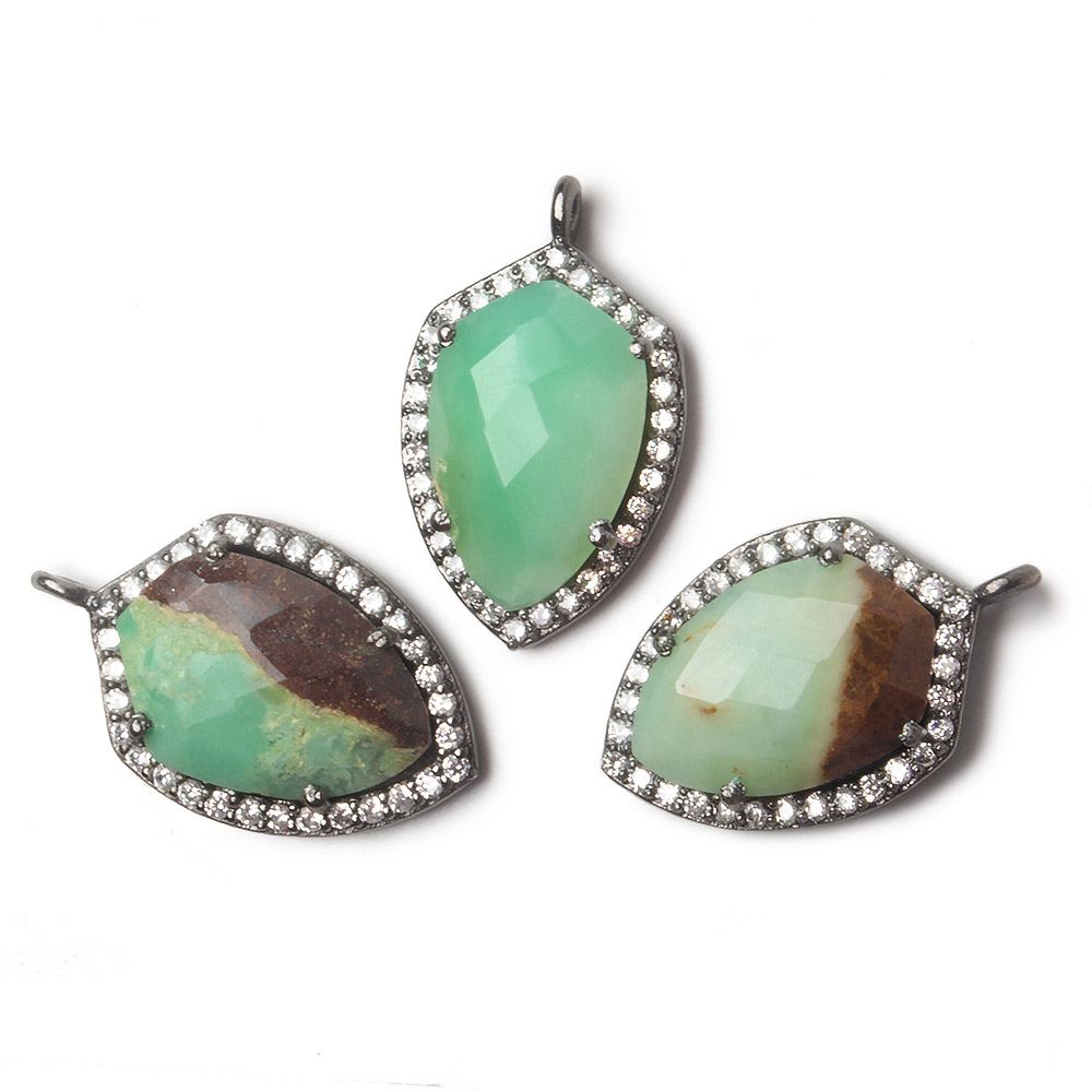 19.5x15mm Black Gold Bezel White CZ and Chrysoprase & Matrix Shield Pendant 1 focal piece (ONLINE ORDER ONLY)