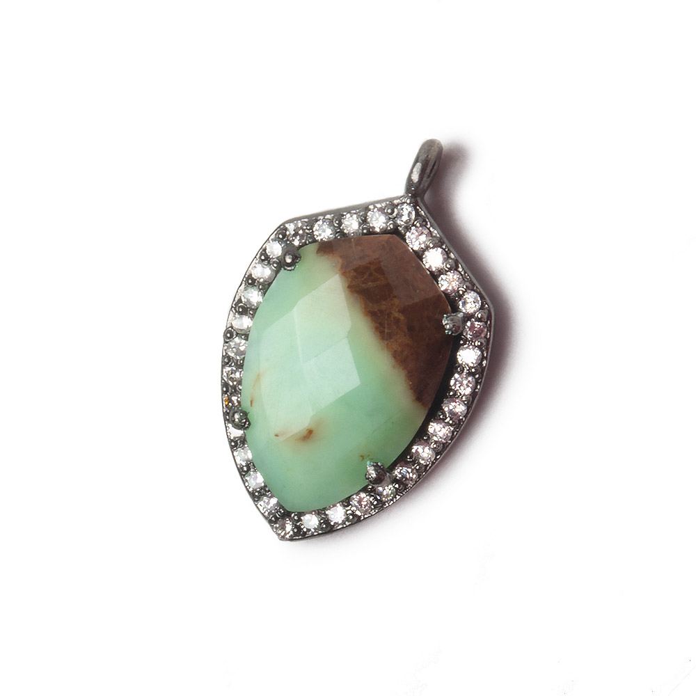 19.5x15mm Black Gold Bezel White CZ and Chrysoprase & Matrix Shield Pendant 1 focal piece (ONLINE ORDER ONLY)