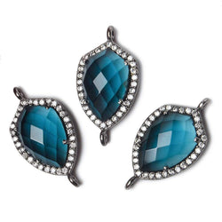 19.5x15mm Black Gold Bezel White CZ and London Blue Quartz Shield Connector 1 focal piece (ONLINE ORDER ONLY)