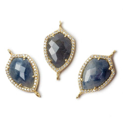 19.5x15mm Vermeil Bezel CZ and Blue Sapphire Shield Connector 1 focal piece (ONLINE ORDER ONLY)