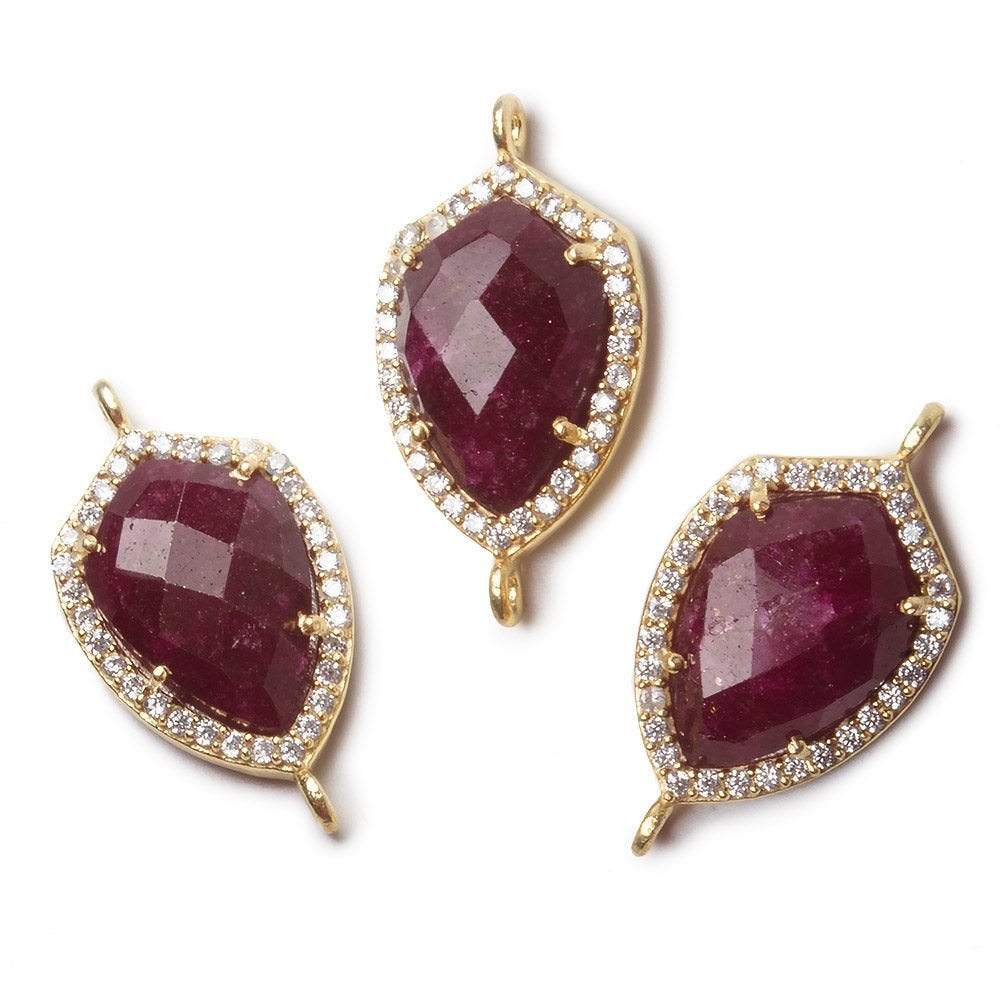 19.5x15mm Vermeil Bezel White CZ and Ruby Shield Connector 1 focal piece (ONLINE ORDER ONLY)