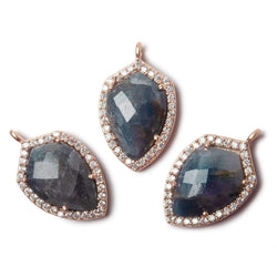 19.5x15mm Rose Gold Bezel White CZ and Blue Sapphire Shield Pendant 1 focal piece (ONLINE ORDER ONLY)