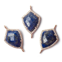 19.5x15mm Rose Gold Bezel White CZ and Lapis Lazuli Shield Connector 1 focal piece