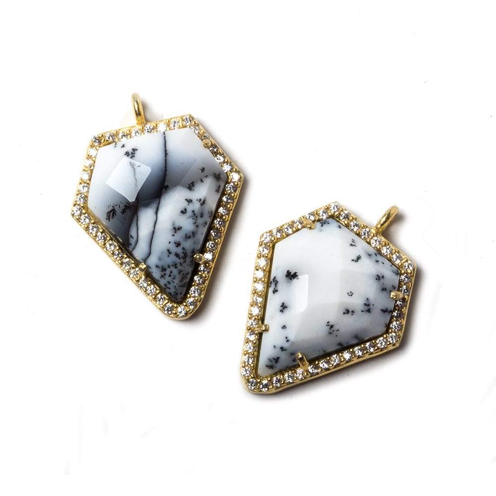 19.5x17mm Vermeil Bezeled CZ & Dendritic Opal Modified Shield Pendant 1 piece (ONLINE ORDER ONLY)