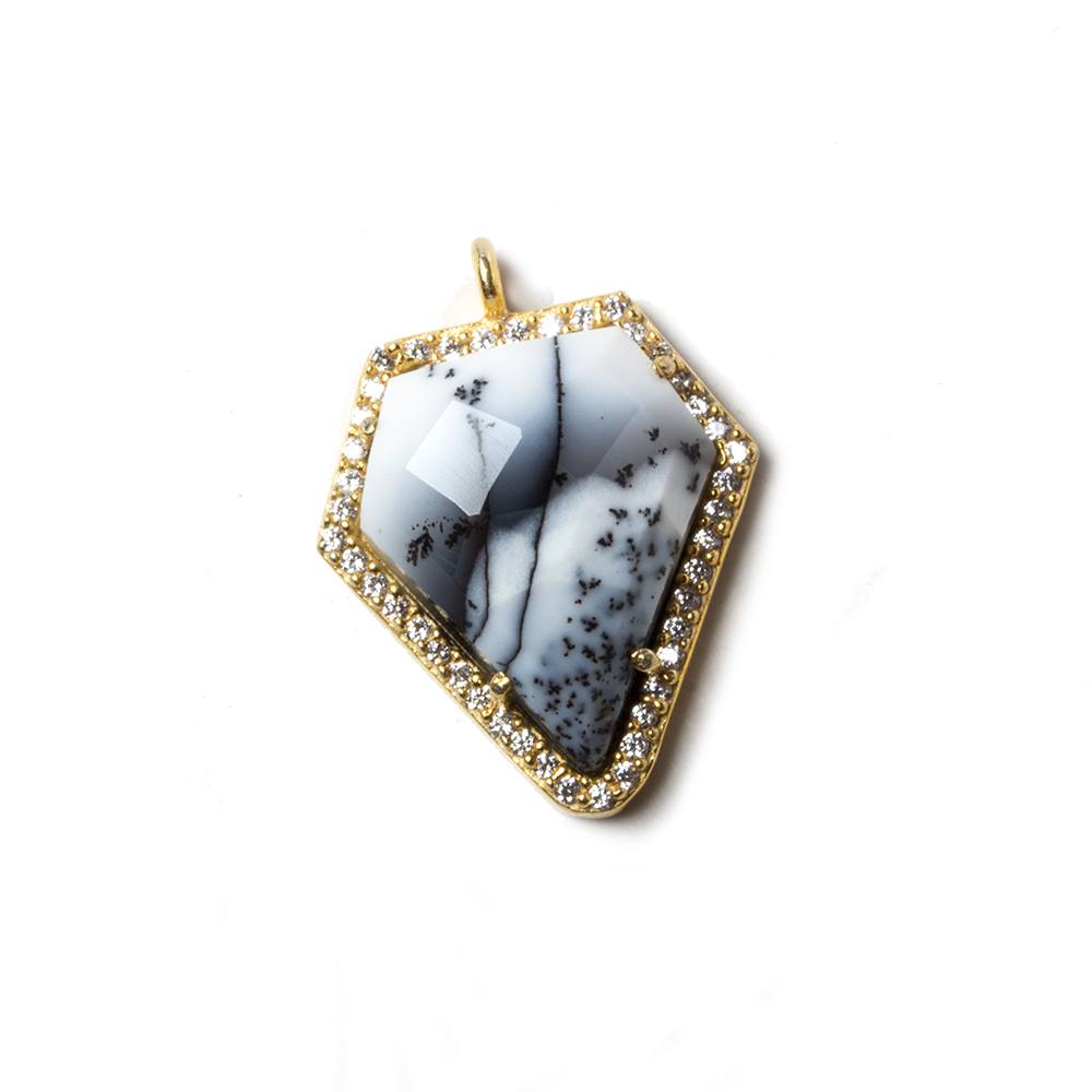 19.5x17mm Vermeil Bezeled CZ & Dendritic Opal Modified Shield Pendant 1 piece (ONLINE ORDER ONLY)