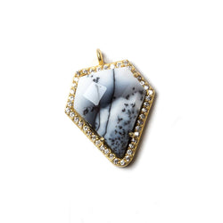 19.5x17mm Vermeil Bezeled CZ & Dendritic Opal Modified Shield Pendant 1 piece (ONLINE ORDER ONLY)
