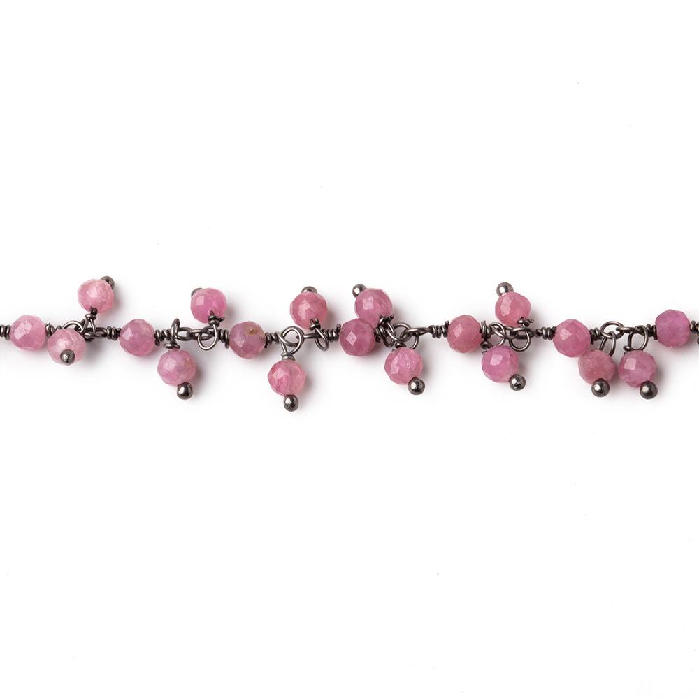 3mm Pink Tourmaline micro-faceted round Black Gold Dangling Chain by the foot (ONLINE ORDER ONLY)