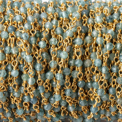 2.5mm Indicolite Tourmaline micro faceted rounds on Vermeil Chain (ONLINE ORDER ONLY)