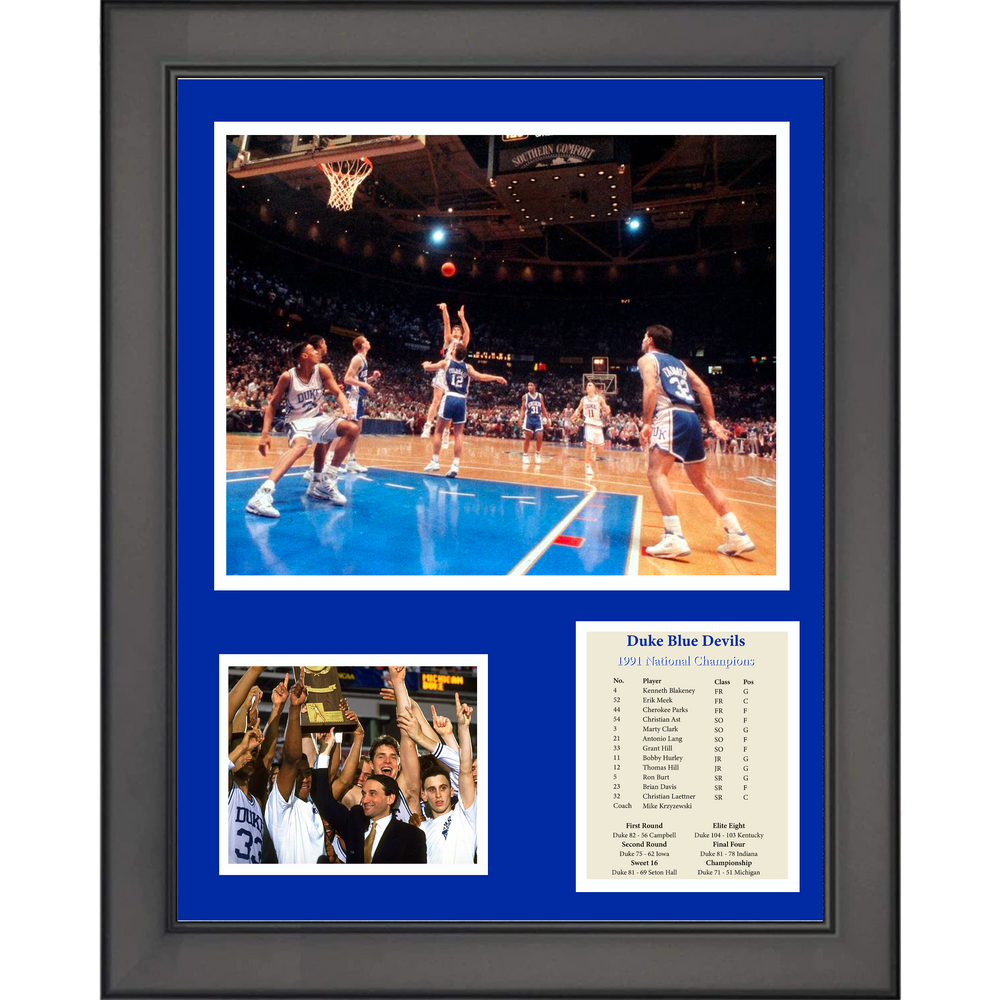 Framed 1991 Duke Blue Devils National Champions Christian Laettner  The Shot  NCAA College Basketball 11"x14" Three Photo Collage (ONLINE ORDER ONLY)