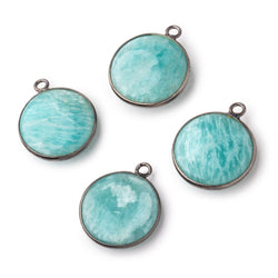 19mm Black Gold .925 Bezel Amazonite Plain Coin Pendant 1 Focal Bead