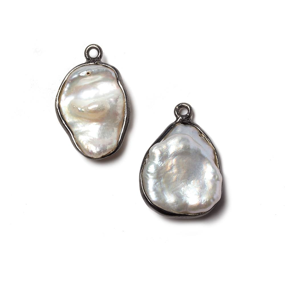 19x11mm Black Gold Bezeled Rose' White Keshi Pearl Pendant 1 piece (ONLINE ORDER ONLY)
