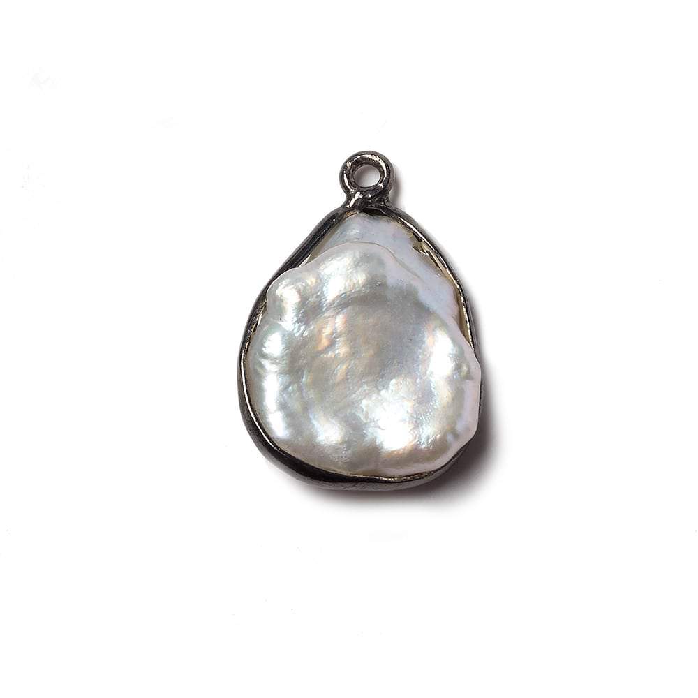 19x11mm Black Gold Bezeled Rose' White Keshi Pearl Pendant 1 piece (ONLINE ORDER ONLY)
