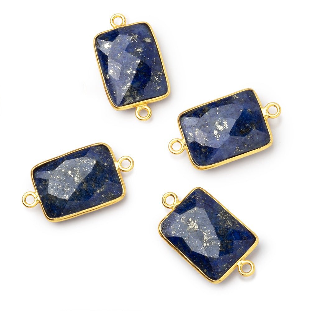 19x14mm Vermeil Bezel Lapis Lazuli Faceted Rectangle Connector 1 piece