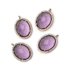 19x15mm Antiqued Rose Gold CZ Bezel Purple Hydro Quartz Oval Pendant 1 Focal