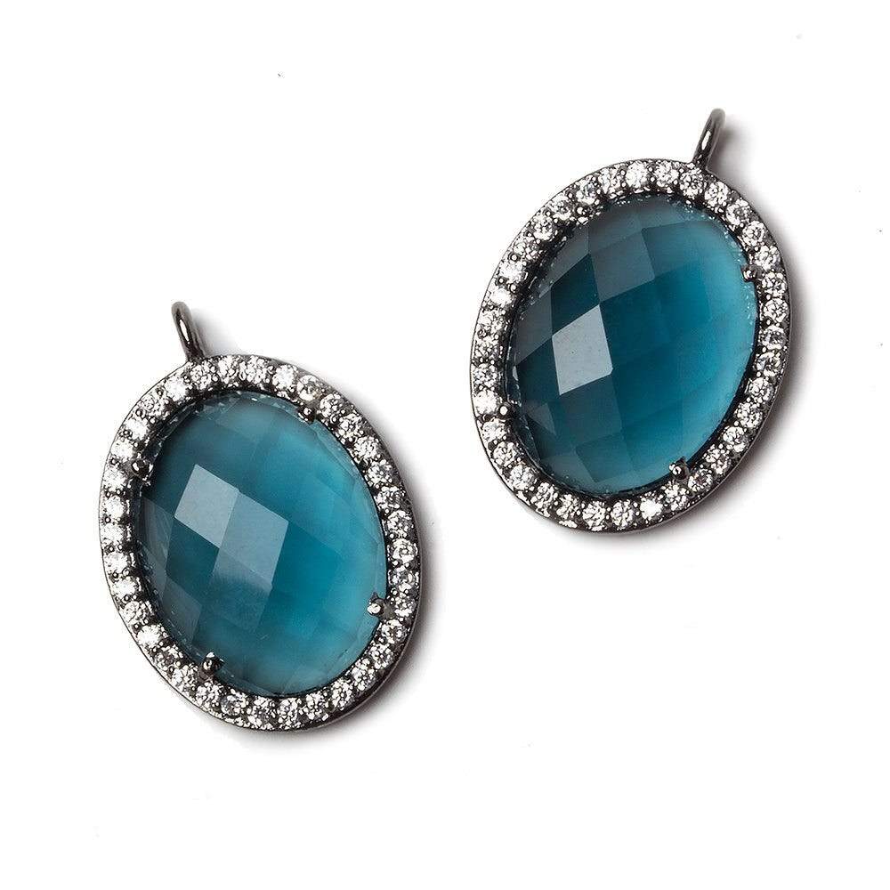 19x15mm Black Gold Bezeled CZ & London Blue Quartz Oval Pendant 1 pc (ONLINE ORDER ONLY)