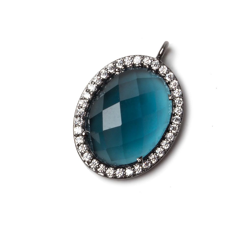 19x15mm Black Gold Bezeled CZ & London Blue Quartz Oval Pendant 1 pc (ONLINE ORDER ONLY)