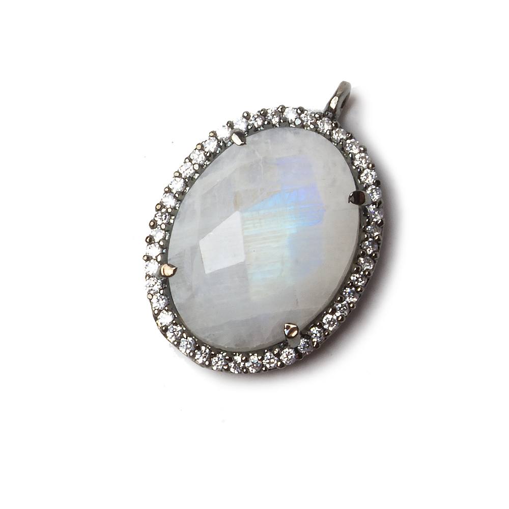 19x15mm Black Gold Bezeled CZ & Rainbow Moonstone Oval Pendant 1 pc (ONLINE ORDER ONLY)