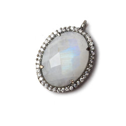 19x15mm Black Gold Bezeled CZ & Rainbow Moonstone Oval Pendant 1 pc (ONLINE ORDER ONLY)