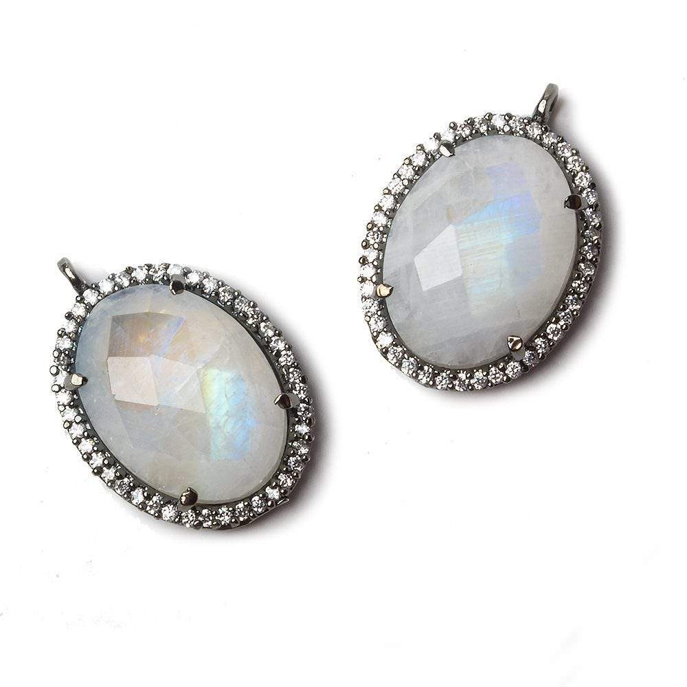 19x15mm Black Gold Bezeled CZ & Rainbow Moonstone Oval Pendant 1 pc (ONLINE ORDER ONLY)