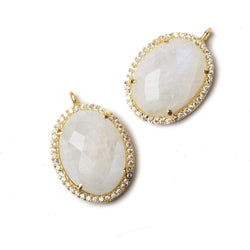 19x15mm Vermeil Bezeled CZ & Rainbow Moonstone Oval Pendant 1 pc