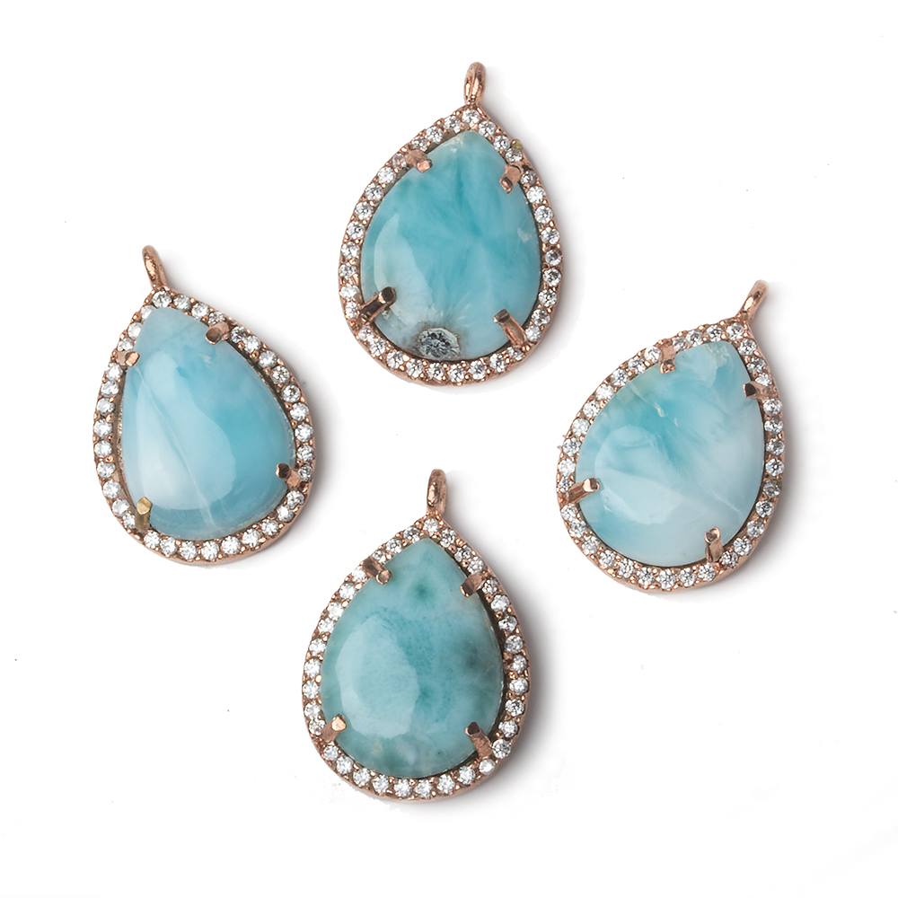 19x15mm Rose Gold Bezel White CZ and Larimar Pear Pendant 1 focal piece (ONLINE ORDER ONLY)