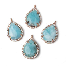 19x15mm Rose Gold Bezel White CZ and Larimar Pear Pendant 1 focal piece (ONLINE ORDER ONLY)