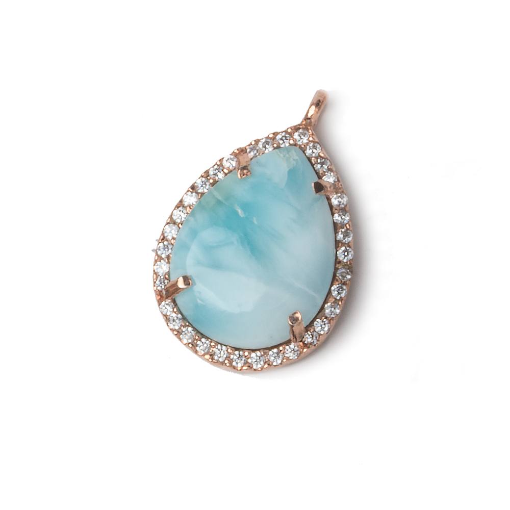 19x15mm Rose Gold Bezel White CZ and Larimar Pear Pendant 1 focal piece (ONLINE ORDER ONLY)
