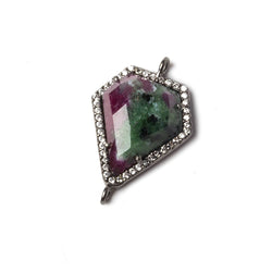19x16mm Black Gold Bezeled White CZ and Ruby in Zoisite Shield Connector 1 piece