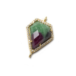 19x16mm Vermeil Bezeled White CZ and Ruby in Zoisite Shield Connector 1 piece