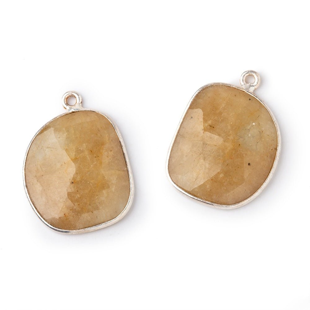 19x17mm .925 Silver Bezel Yellow Beryl Faceted Freeform Set of 2 Pendants (ONLINE ORDER ONLY)