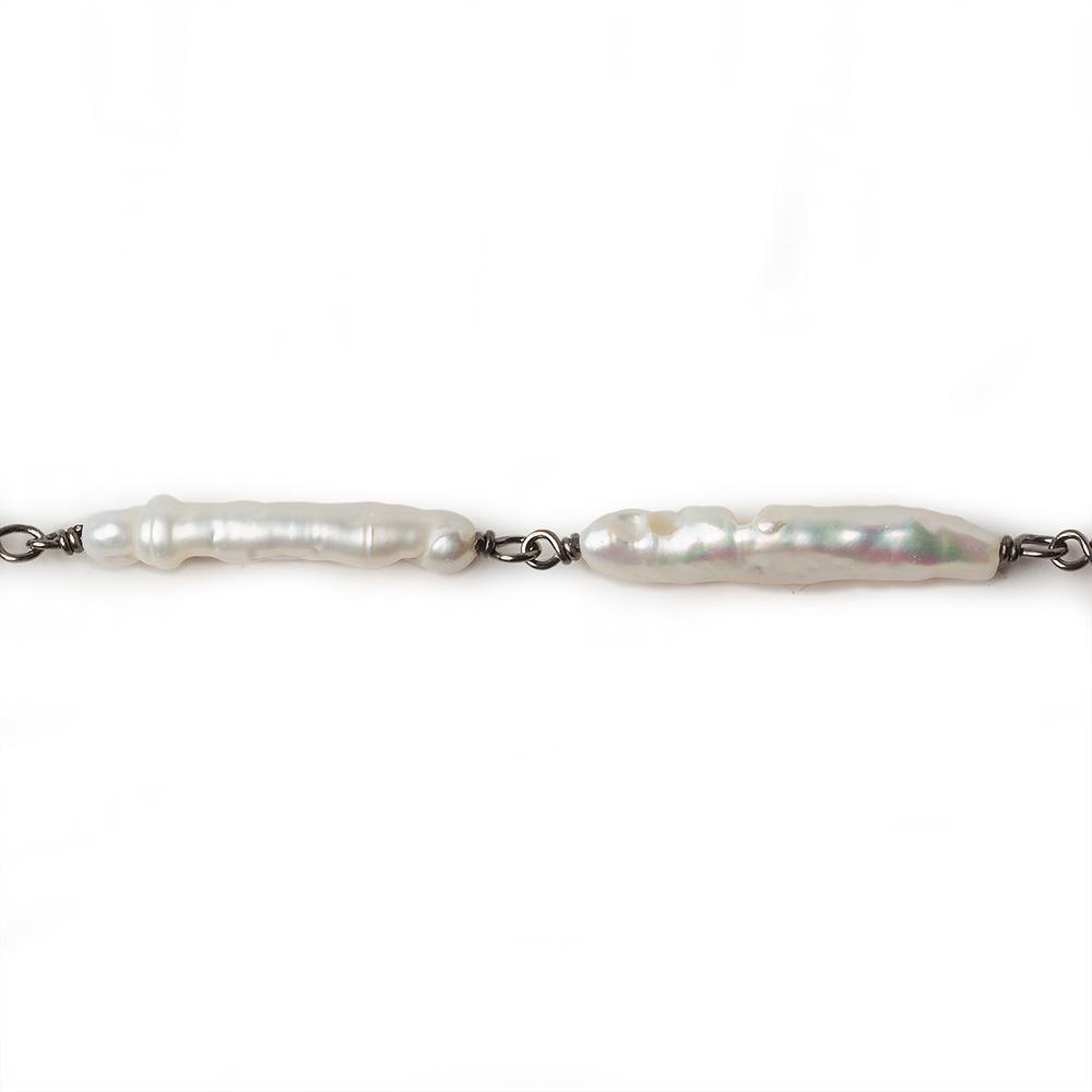 19x4mm White Biwa Pearl Black Gold .925 Silver Chain by the foot 11 pcs (ONLINE ORDER ONLY)