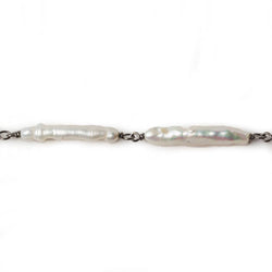 19x4mm White Biwa Pearl Black Gold .925 Silver Chain by the foot 11 pcs (ONLINE ORDER ONLY)