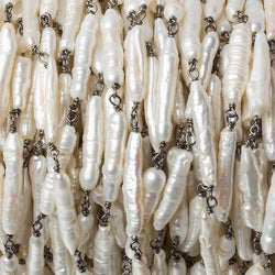 19x4mm White Biwa Pearl Black Gold .925 Silver Chain by the foot 11 pcs (ONLINE ORDER ONLY)