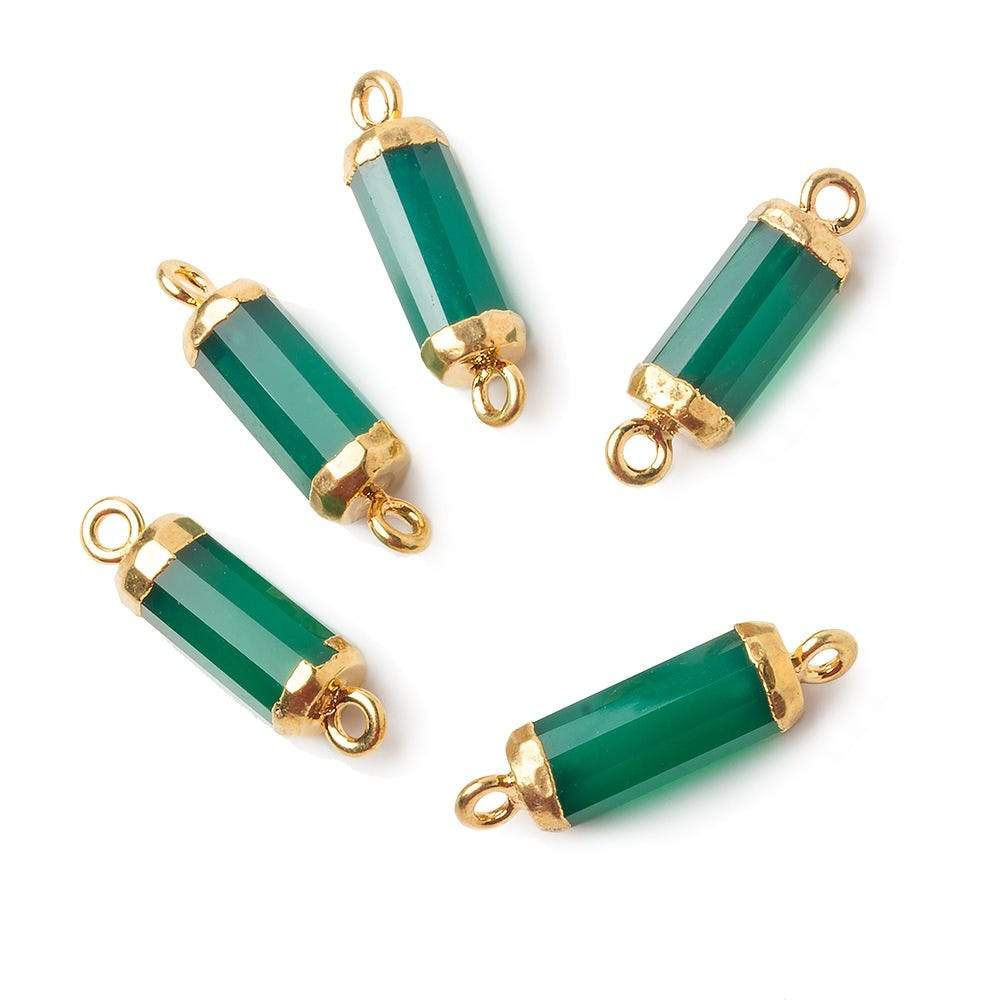 19x5mm Gold Leafed Green Onyx faceted barrel tube Connector 1 piece (ONLINE ORDER ONLY)