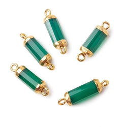 19x5mm Gold Leafed Green Onyx faceted barrel tube Connector 1 piece (ONLINE ORDER ONLY)