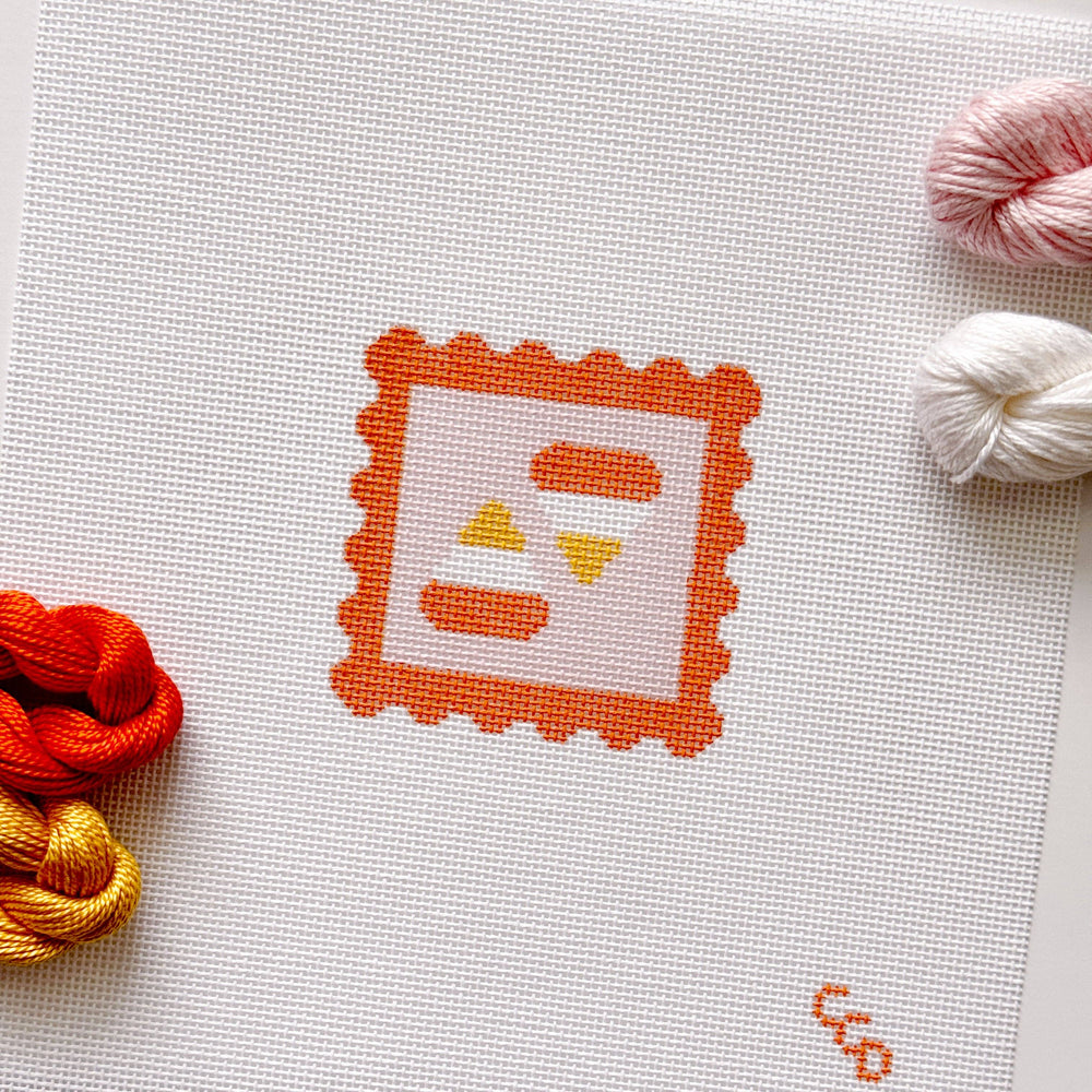 Cotswold Co Designs - Candy Corn Stamp Needlepoint Canvas – 18 Mesh Zweigart Mono Deluxe, 2.7" Hand Painted Fall Halloween Mini (ONLINE ORDER ONLY)