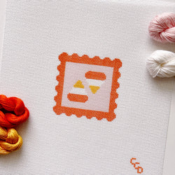 Cotswold Co Designs - Candy Corn Stamp Needlepoint Canvas – 18 Mesh Zweigart Mono Deluxe, 2.7" Hand Painted Fall Halloween Mini (ONLINE ORDER ONLY)