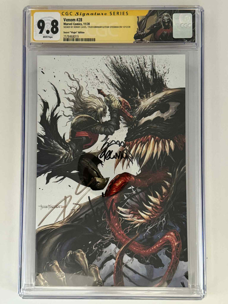 [Triple Signed by Tyler Kirkham | Donny Cates | Ryan Stegman] Venom #28 CGC 9.8 Yellow Label Tyler Kirkham Exclusive Secret Virgin Var (ONLINE ORDER ONLY)