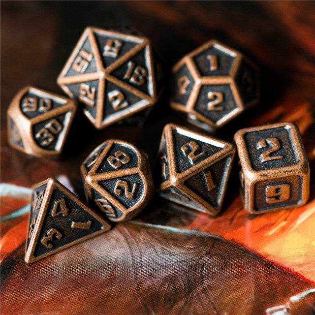 Copper Mini Metal Dice Ancient Effect | (10mm to 15mm) 7-Dice Udixi RPG (Online Only)